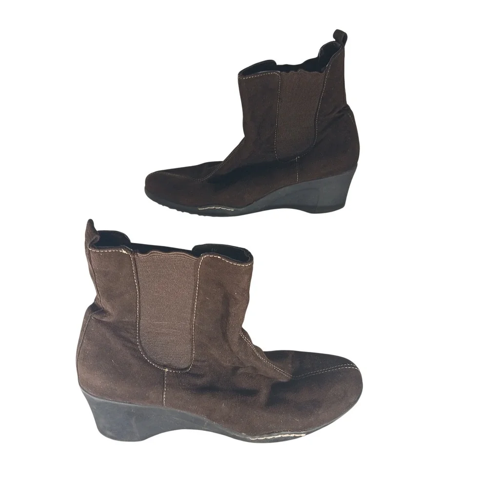 Aerosoles Grand Tor Brown Fabric Wedge Ankle Boots Womens 6M Pull On Comfort